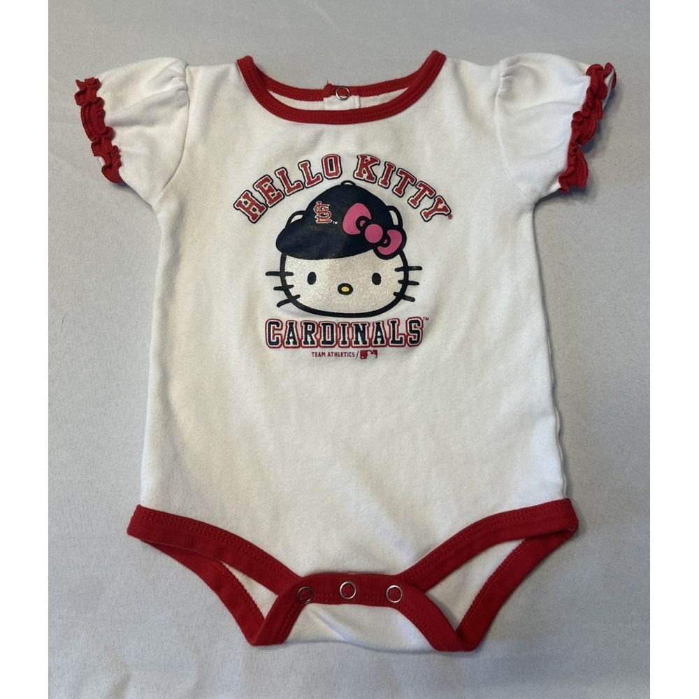 Hello Kitty MLB St Louis Cardinals Baseball Baby White Red Trim Top Shirt 6/9M
